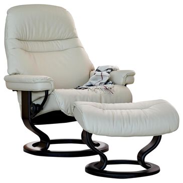 Stressless Large Chair and Ottoman with Black Classic Base in Paloma Light Grey, , large