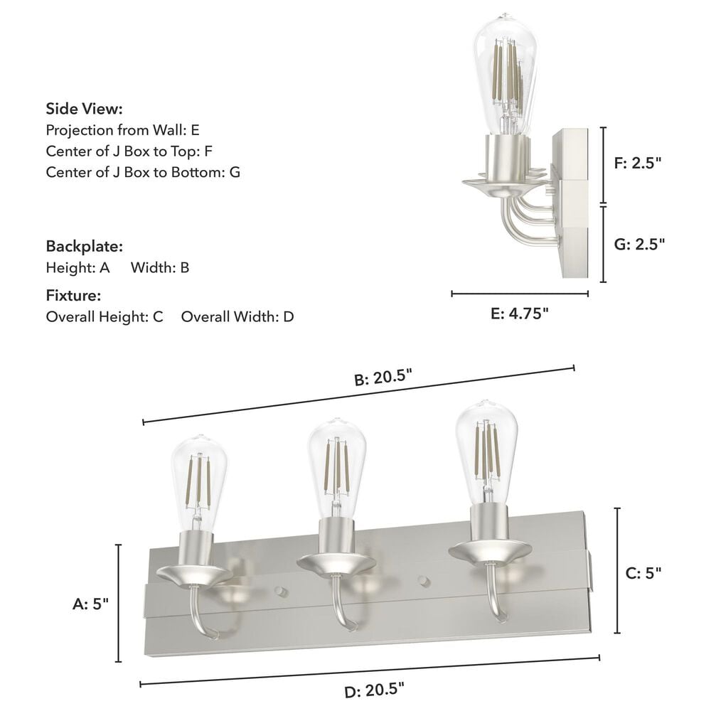 Hunter Perch Point 3-Light Vanity in Brushed Nickel, , large