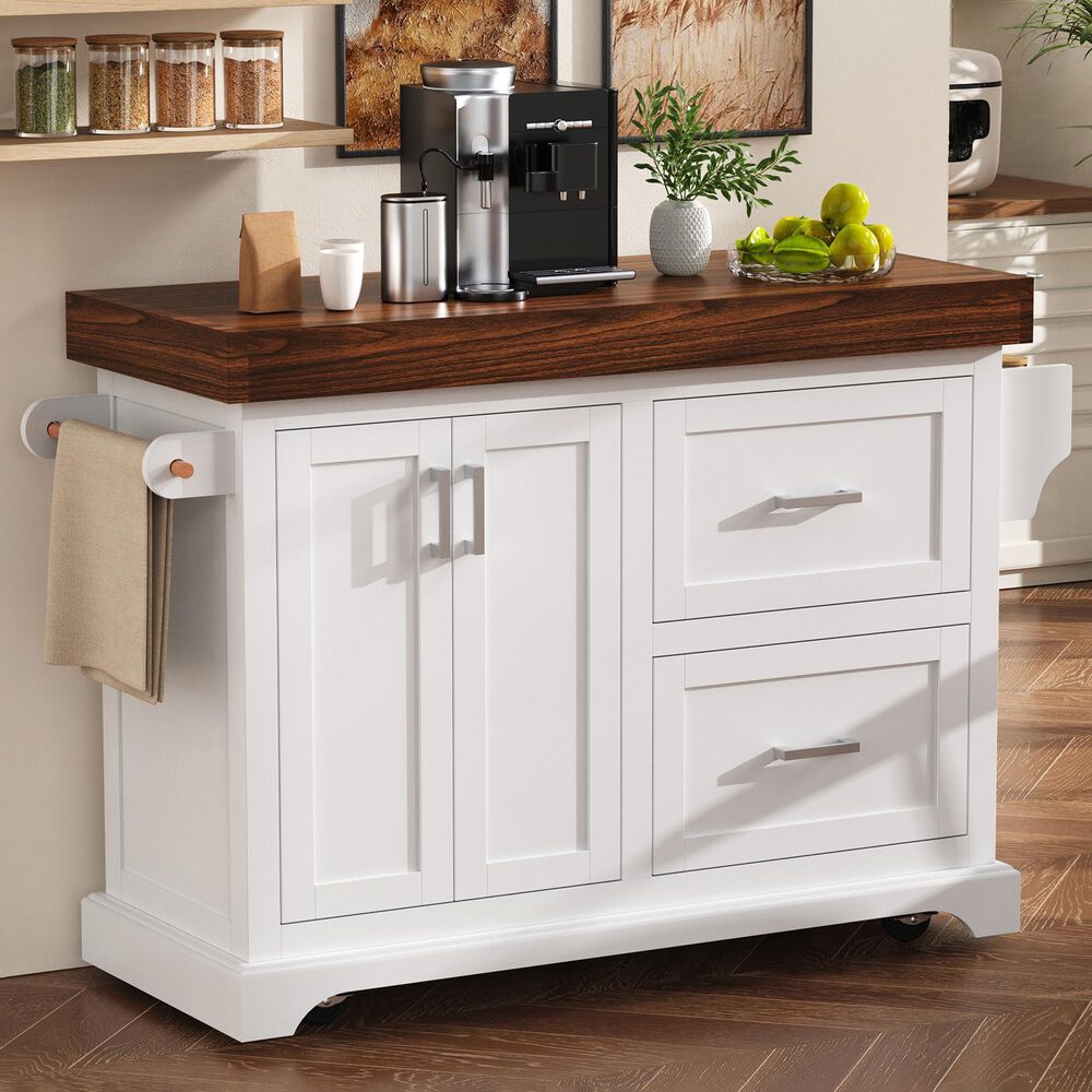HOMLUX 53" Large Kitchen Island with 3.5" Thick Desktop in White, , large