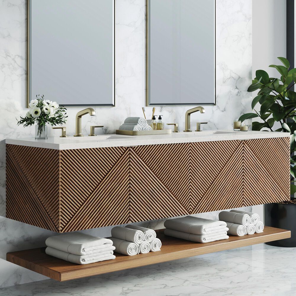 James Martin Vanities Marcello 72" Wall Mounted Double Bathroom Vanity in Chestnut with 3 cm Lime Delight Quartz Top and Rectangular Sinks, , large