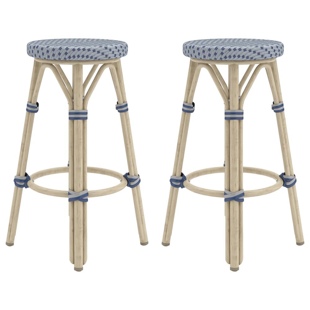 Furniture of America Eldridge 26&quot; Patio Bar Stool in Natural, Navy and Gray &#40;Set of 2&#41;, , large