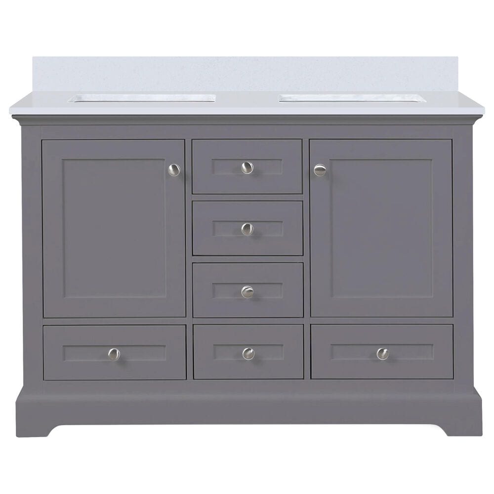Lexora Home Dukes 48&quot; Double Bathroom Vanity in Dark Grey with 2 cm White Cultured Marble Top and Rectangular Sinks, , large