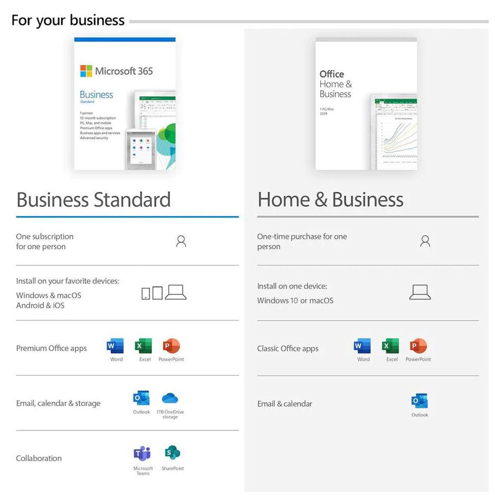 Microsoft 365 Business Standard | 12-Month Subscription, 1 person | Premium  Office apps | 1TB OneDrive cloud storage | PC/Mac Download (Digital Code in  Box) | NFM