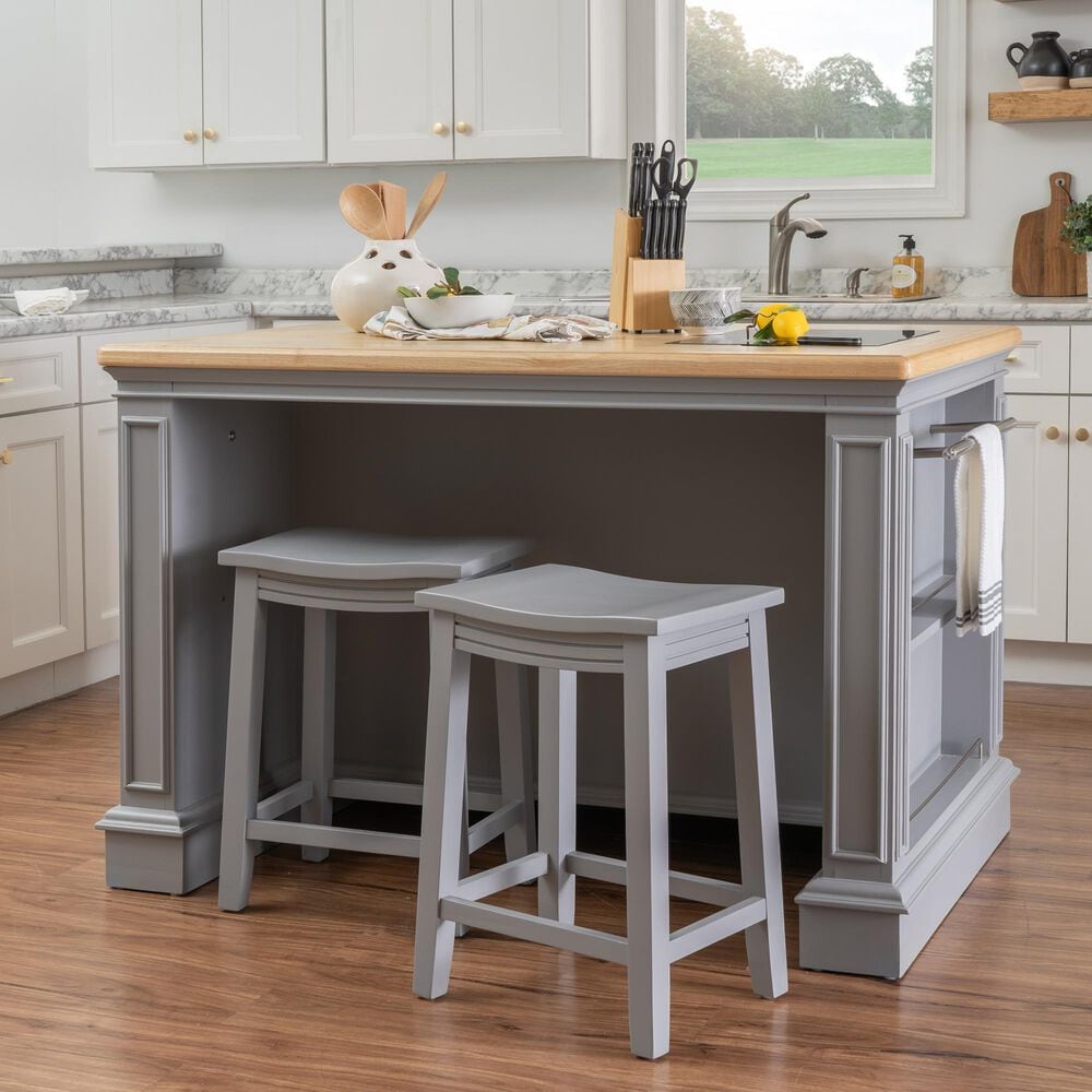 Linon Home Decor Posie Kitchen Island with 2 Stools in Grey, Natural and Black, , large