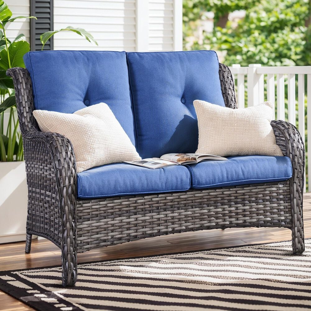 Sunwell Garden Patio Loveseat with Gray Frame in Navy, , large