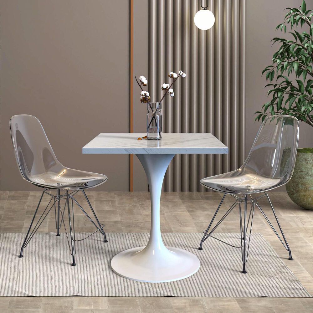 Leisuremod LeisureMod Verve Collection 27 Square Dining Table, White Base with Laminated White Marbleized Top, , large