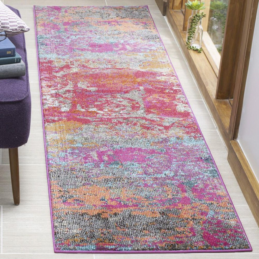 Safavieh Monaco MNC261R 2&#39;2&quot; x 8&#39; Fuchsia and Blue Runner, , large