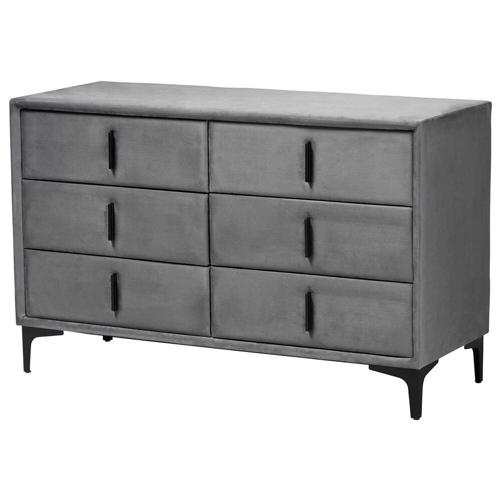 Baxton Studio Etienne 6-Drawer Dresser with Slate Grey Upholstered in Black, , large