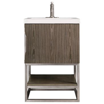 James Martin Columbia 24" Single Bathroom Vanity in Ash Gray and Brushed Nickel with 5 cm White Glossy Stone Top and Rectangular Sink, , large