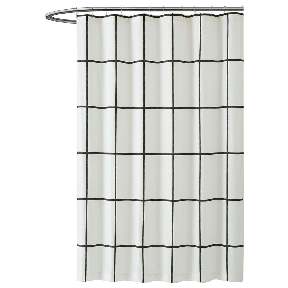 Pem America Truly Soft Windowpane Shower Curtain in Ivory and Black, , large