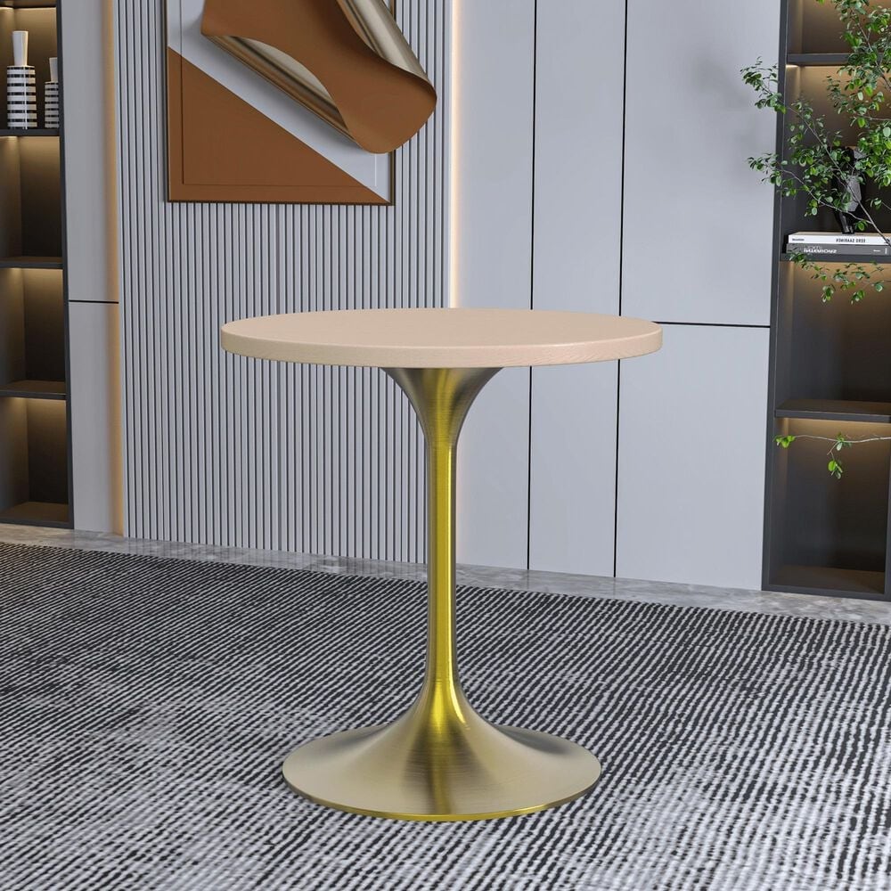 Leisuremod LeisureMod Verve Collection 27 Round Dining Table, Brushed Gold Base with Light Natural Wood MDF Top, , large