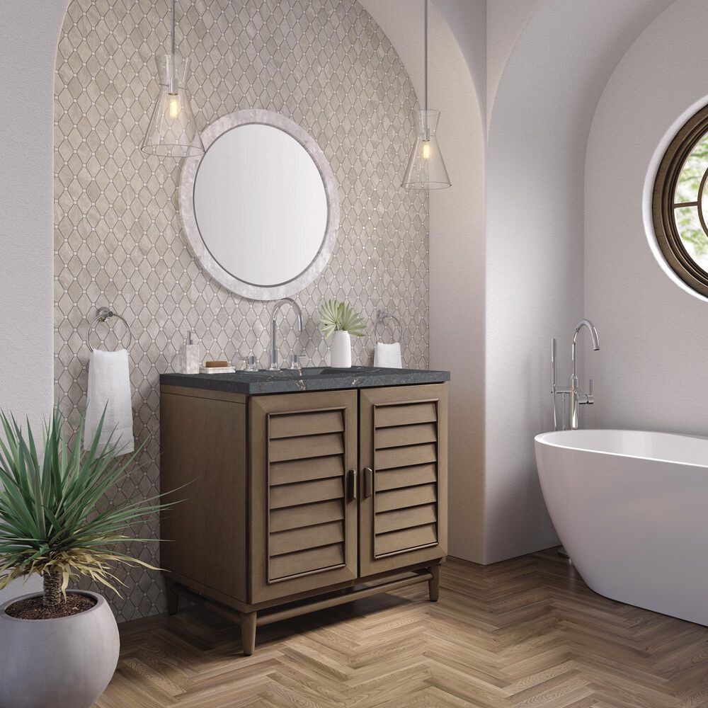 James Martin Vanities Portland 36&quot; Single Bathroom Vanity in Whitewashed Walnut with 3 cm Parisien Bleu Quartz Top and Rectangular Sink, , large