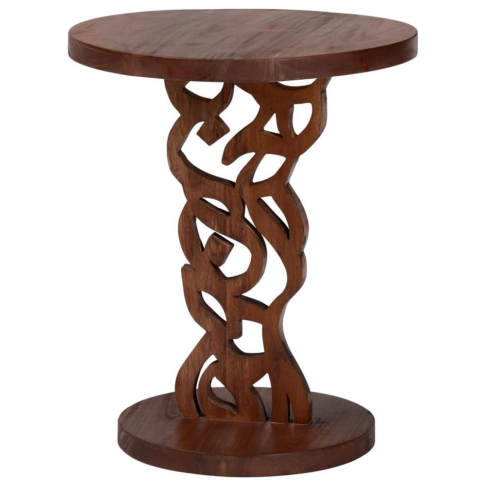 Baxton Studio Donna Nightstand with Pedestal Base in Mahogany Brown, , large