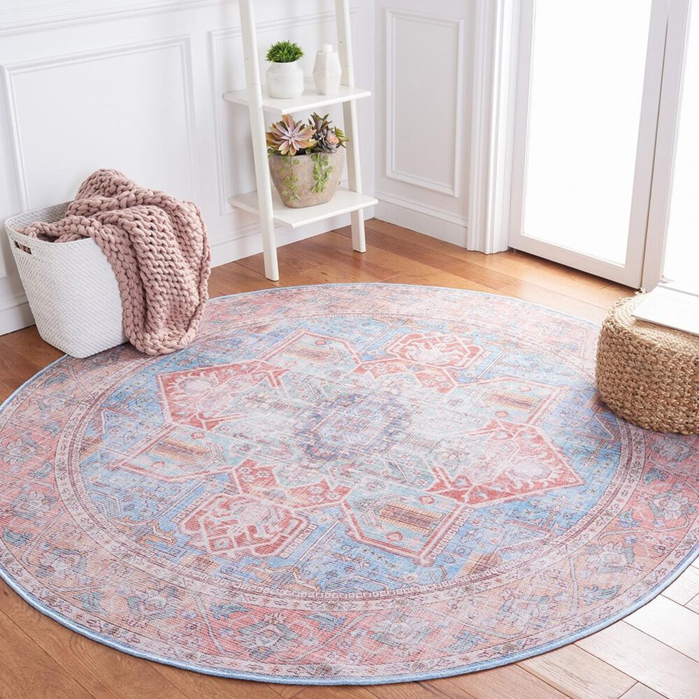 Safavieh Serapi  6&#39;7&quot; Round Blue and Rust Area Rug, , large
