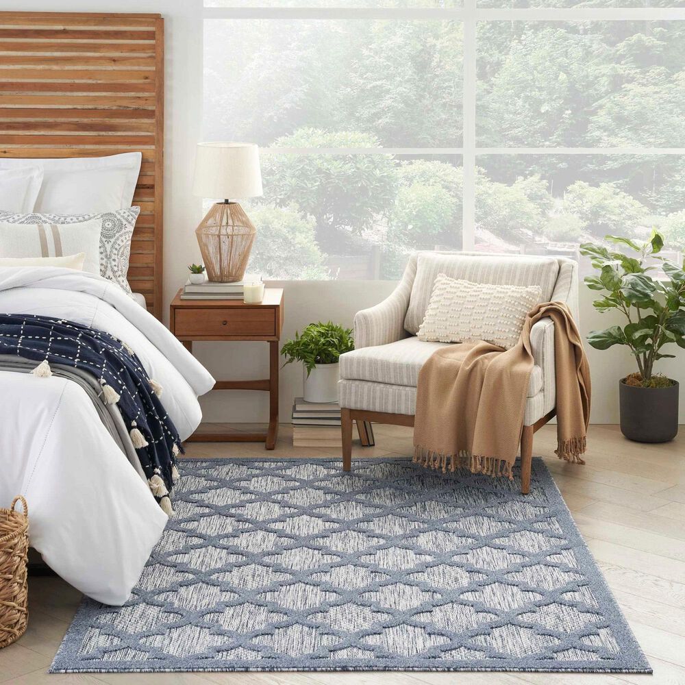 Nourison Easy Care 6&#39; x 9&#39; Denim Blue Indoor/Outdoor Area Rug, , large