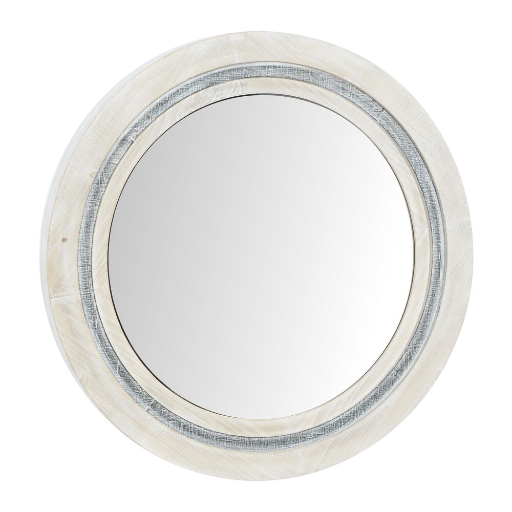 Maple and Jade 34" Round Wall Mirror in Distressed White and Dark Gray, , large