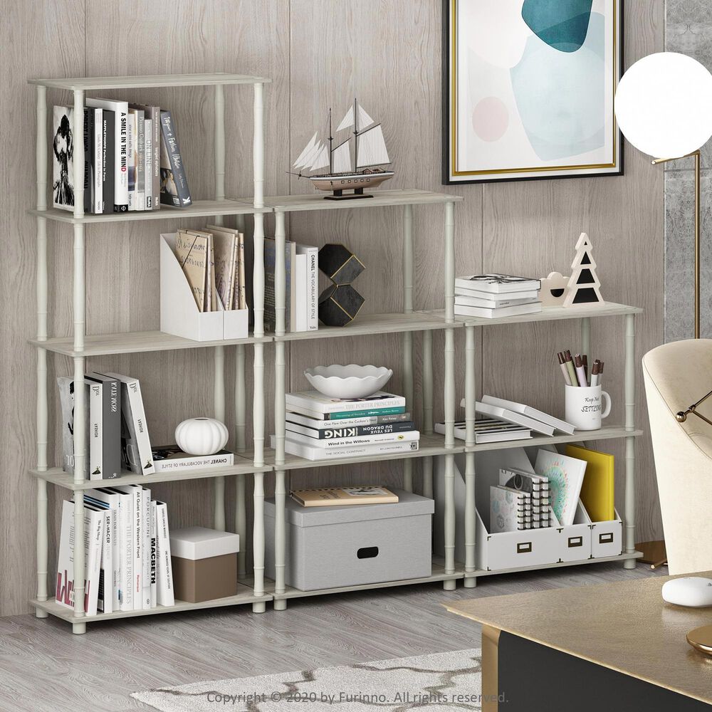 HOMLUX Turn-N-Tube 5-Tier Open Storage Bookshelf in Sonoma Oak and White, , large