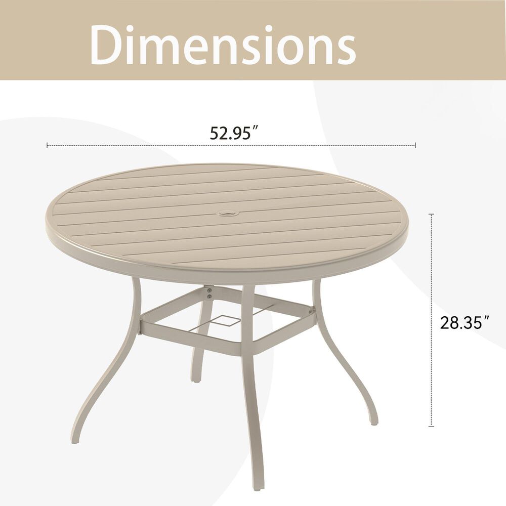 Hearth and Haven Outdoor 53" Round Dining Table with Umbrella Hole in Sandstone - Table Only, , large