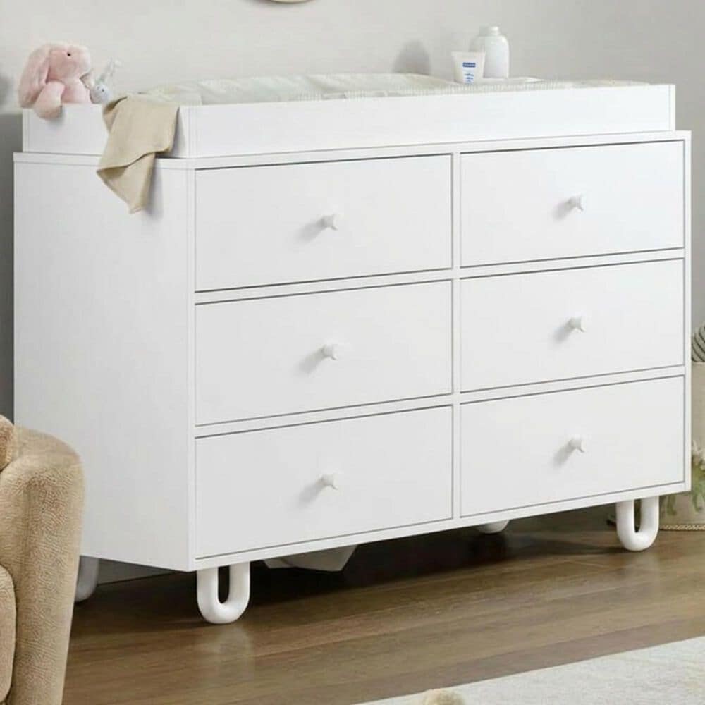 Oxford Baby Meridian 6 Drawer Dresser and Changing Topper in White, , large
