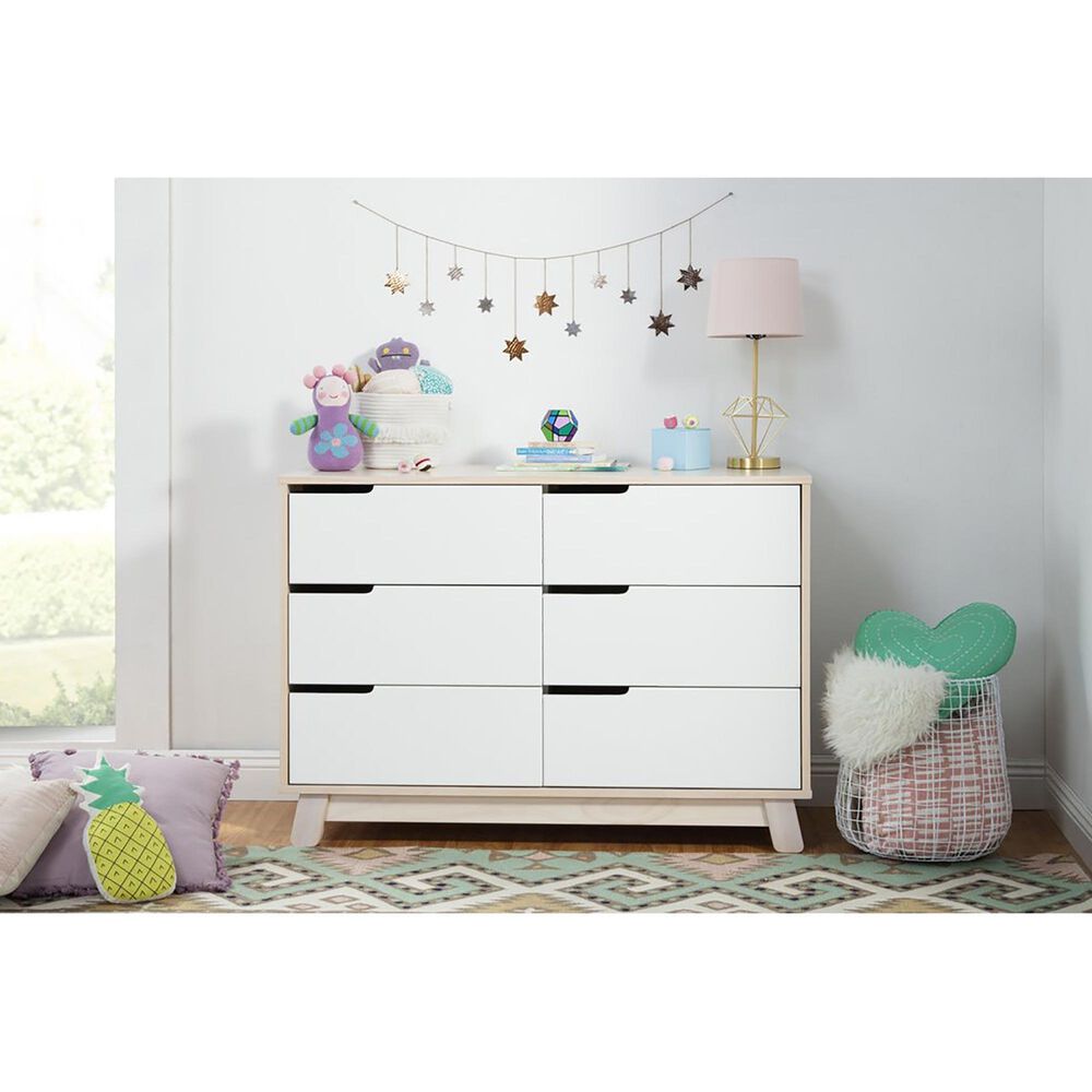 Babyletto Hudson 6 Drawer Double Dresser in Washed Natural and White, , large