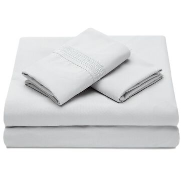 Chanasaya Home 4-Piece Queen Solid Embroidered Sheet Set in Silver, , large