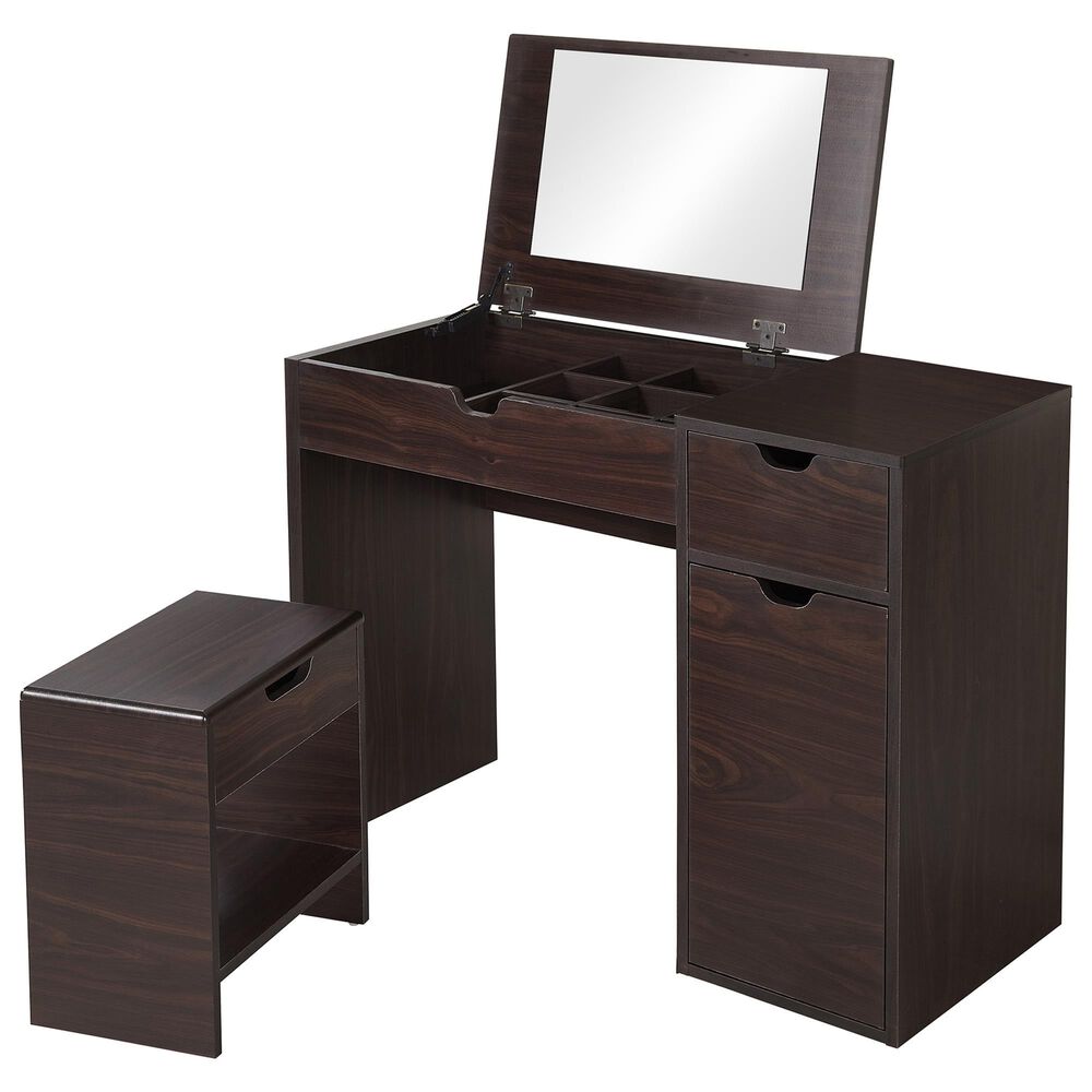 Furniture of America Patel 3 Piece Vanity Set in Walnut, , large