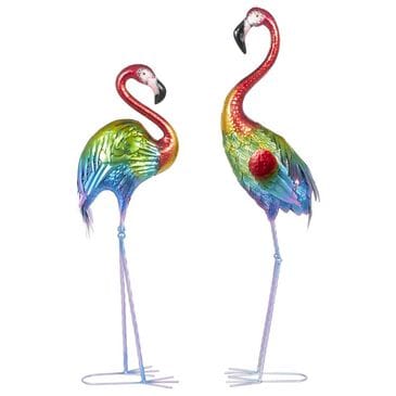 Maple and Jade 2-Piece Tall Textured Rainbow Flamingo Decorative Garden Sculpture Set in Multicolor, , large