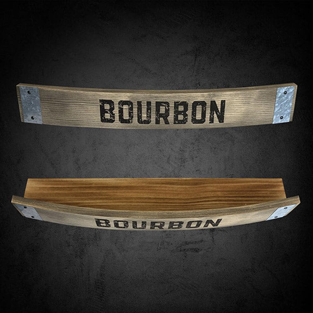 Aged &amp; Charred Bourbon Barrel Stave Wall Shelf in Natural, , large