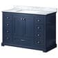 Lexora Home Dukes 48" Single Bathroom Vanity in Navy Blue with 2 cm White Carrara Marble Top and Rectangular Sink, , large