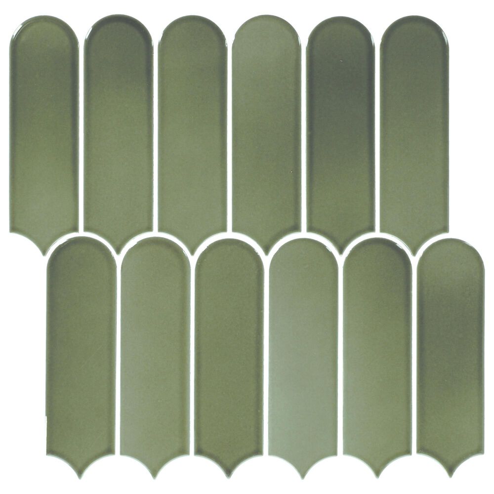 Dal-Tile Artefino Vintage Verdelite 2&quot; x 6&quot; Fish Scale on 12&quot; x 13&quot; Porcelain Mosaic Sheet, , large