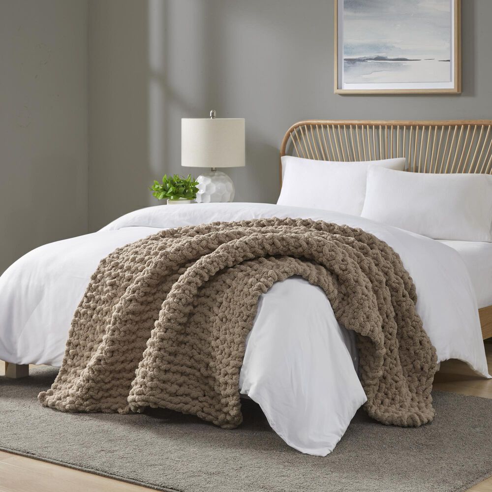 Hampton Park Chenille Chunky Knit 50" x 60" Throw in Brown, , large