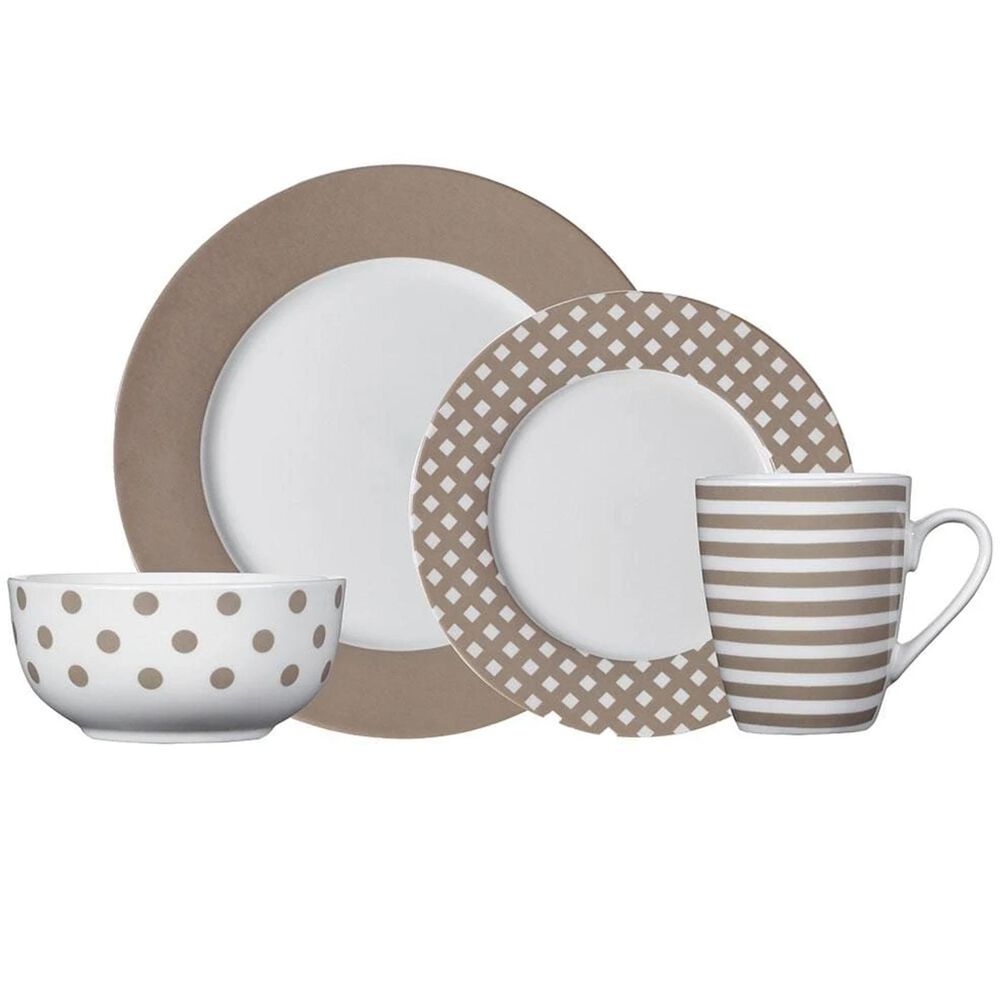Pfaltzgraff Kenna Taupe 16-Piece Dinnerware Set Service for 4 , , large