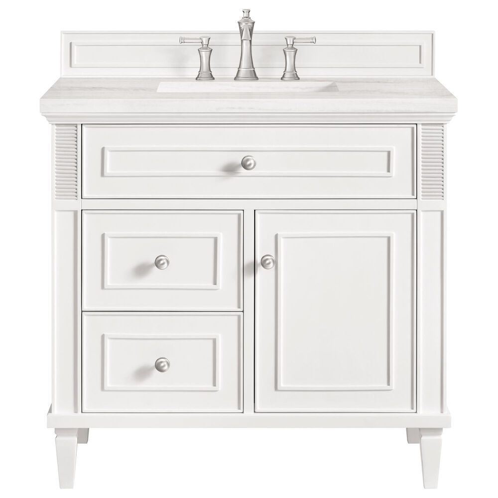 James Martin Vanities Lorelai 36&quot; Single Vanity in Bright White with 3 cm Arctic Fall Solid Surface Top, , large