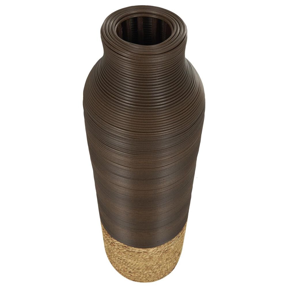 Maple and Jade 32&quot; Seagrass Handmade Decorative Vase in Dark Brown and Light Brown, , large