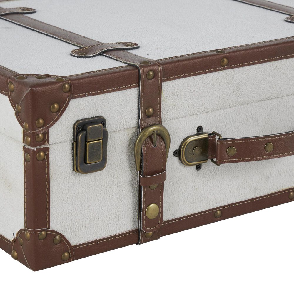 Maple and Jade 3-Piece Vintage Storage Decorative Trunk in Light Gray and Brown, , large