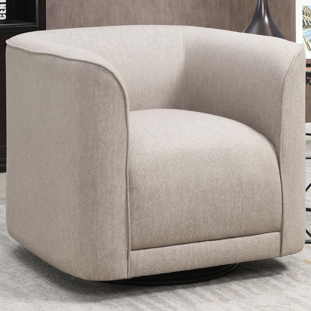 Emerald Home Furnishings Whirlaway Swivel Accent Chair in Beige, , large