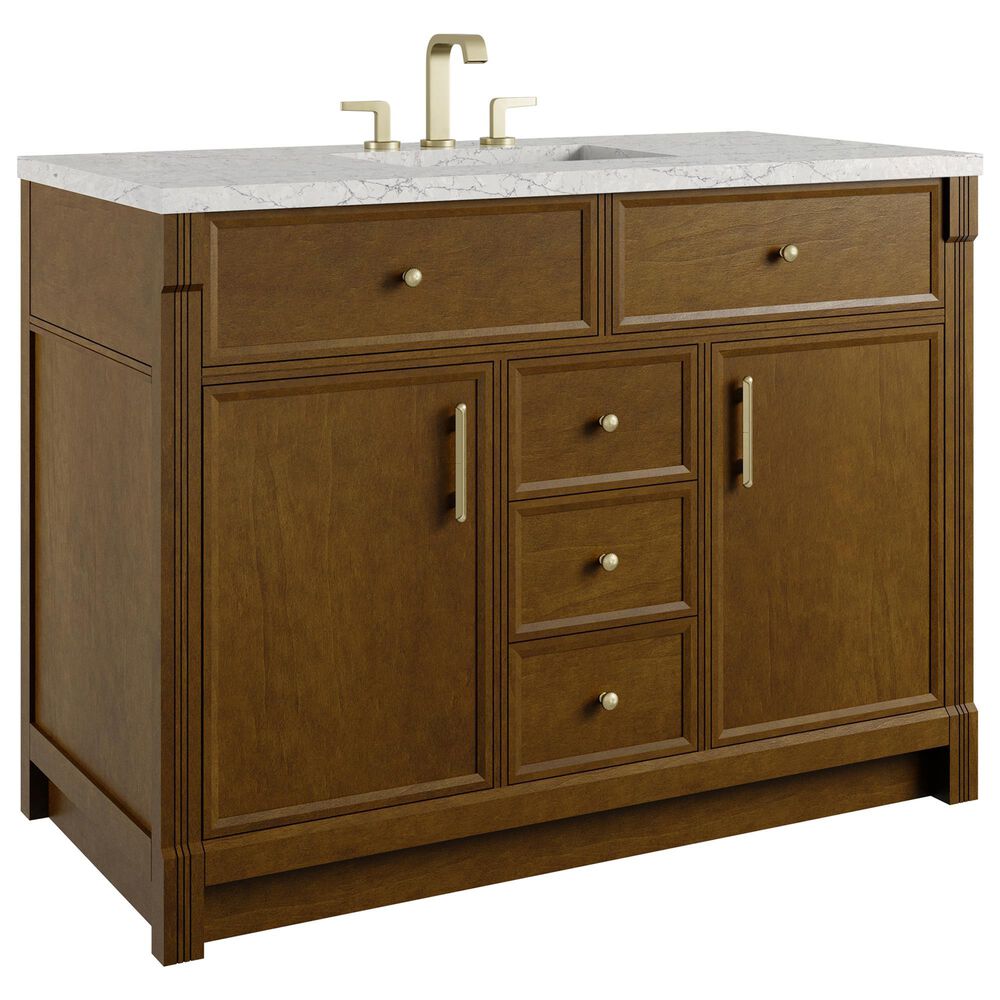 James Martin Bellshire 48" Single Bathroom Vanity in Honey Oak with 3 cm Eternal Jasmine Pearl Silestone Top, Rectangular Sink and FreePower Wireless Charger, , large