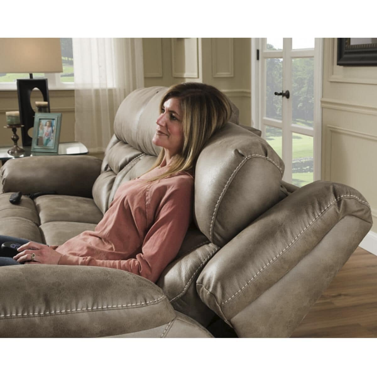HomeStretch Enterprise Double Reclining Power Sofa in Mushroom NFM
