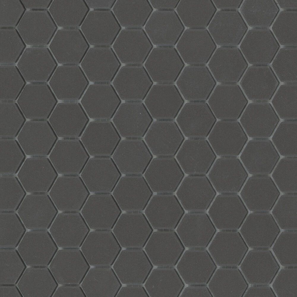 Emser Source Black 1" x 1" Hexagon on 11" x 11" Matte Porcelain Mosaic Sheet, , large