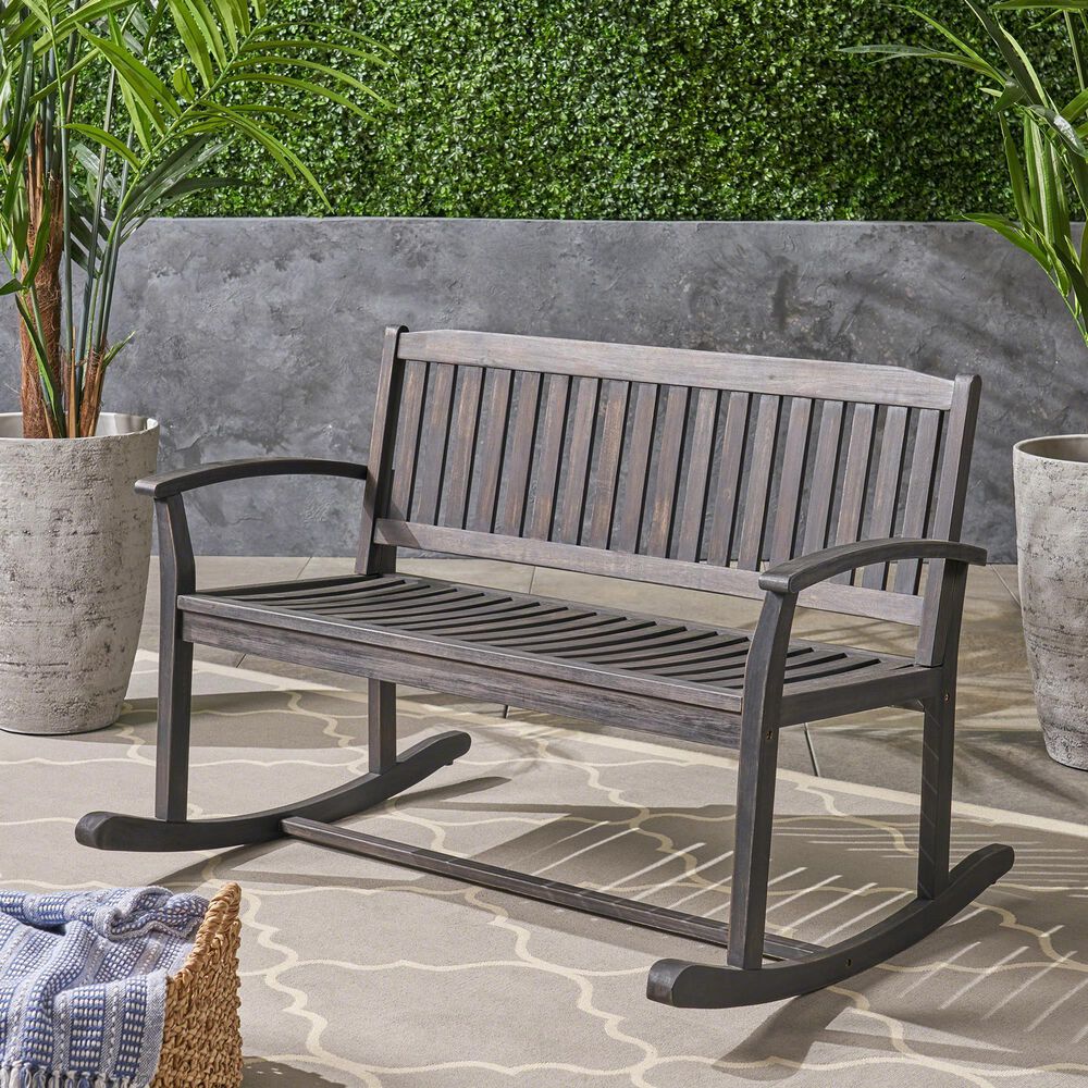 Hearth and Haven Baxter Outdoor Rocking Loveseat in Dark Grey, , large
