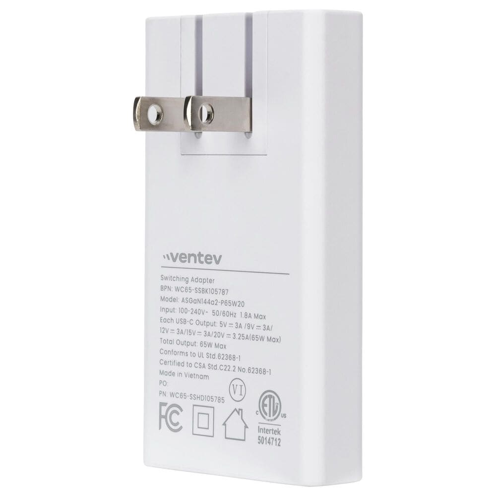 Ventev 65W Dual USB-C Slim Wall Charger in White, , large