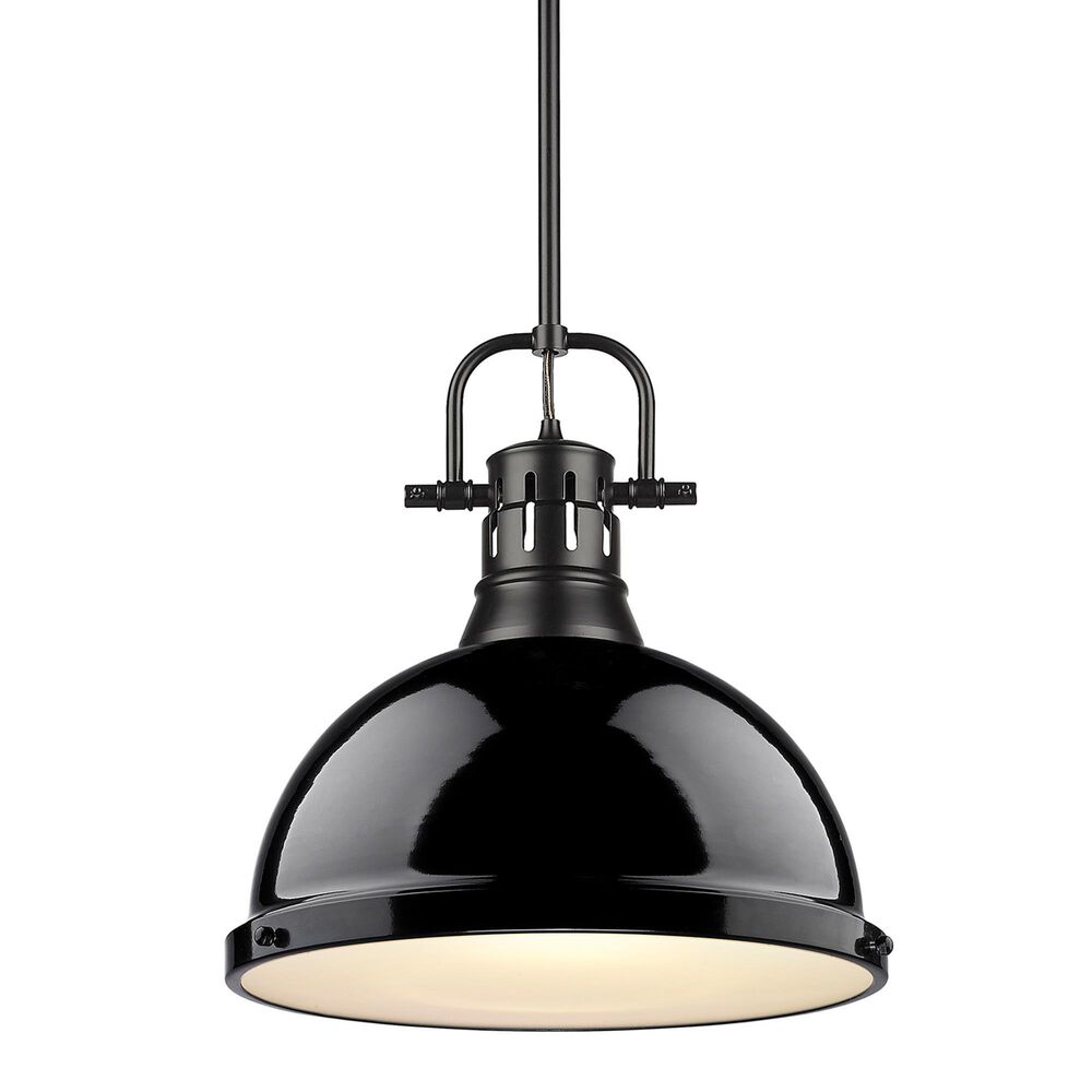 Golden Lighting Duncan 1-Light Pendant with Rod and Black Shade in Matte Black, , large