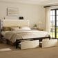 HOMLUX Queen Upholstered Platform Storage Bed Frame in Beige, , large