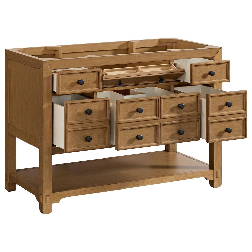 James Martin Malibu 48&quot; Single Bathroom Vanity in Amber Birch with 3 cm Parisien Bleu Quartz Top and Rectangular Sink, , large