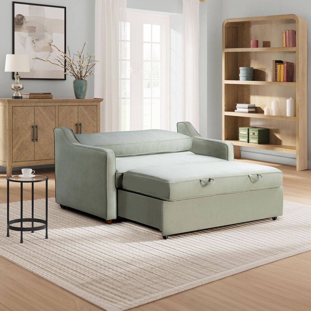 Lifestyle Solutions Delmar Convertible Loveseat with Sage Cushion in Brown, , large