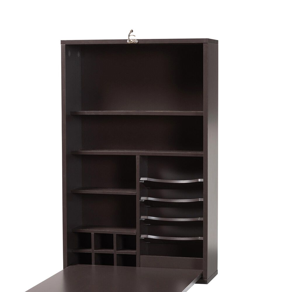 Baxton Studio Millard Wall Mount Folding Desk in Dark Brown, , large