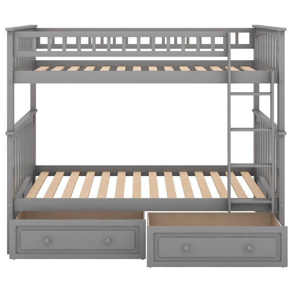 Hearth and Haven Twin over Twin Convertible Bunk Bed with Drawers in Gray, , large