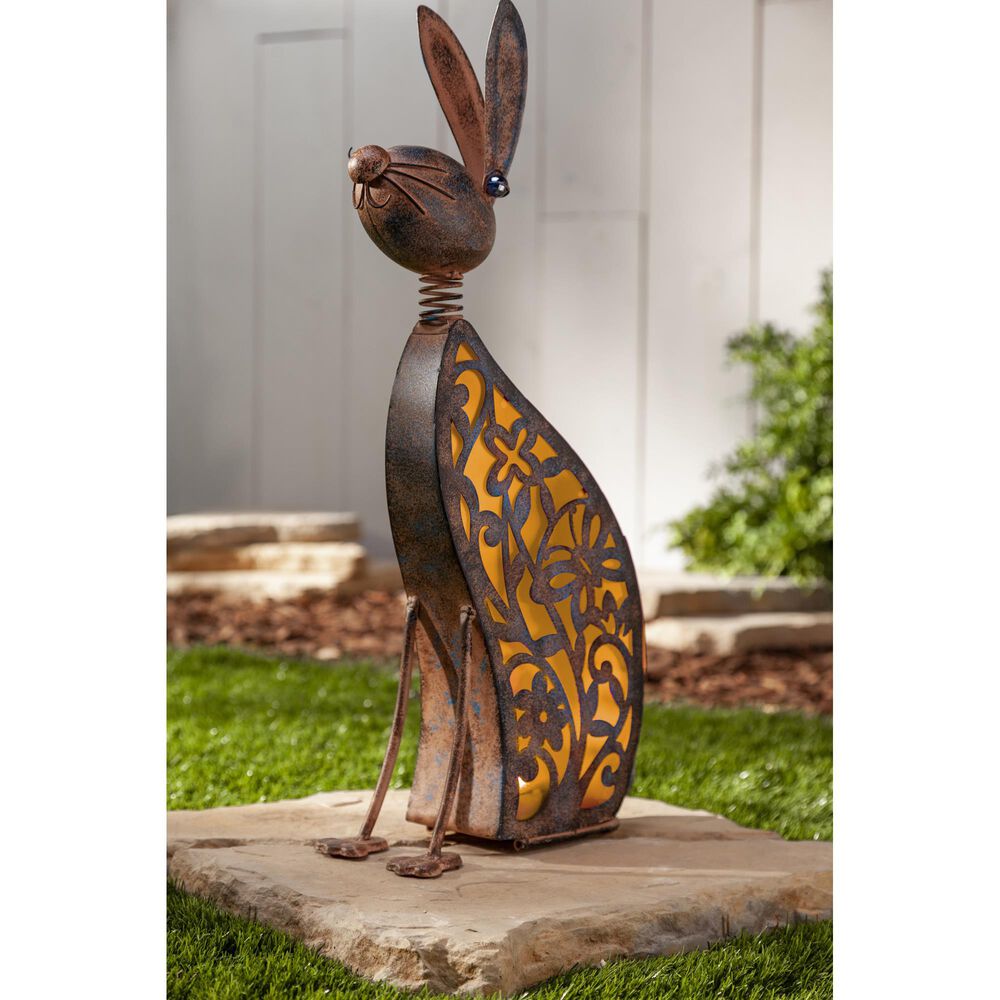 The Gerson Company 23.03&quot; Solar Lighted Garden Rabbit in Bronze, , large