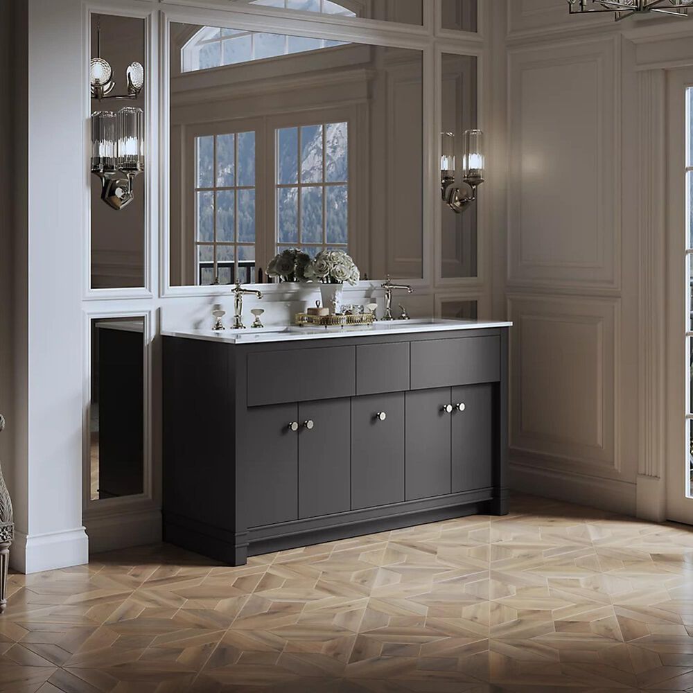 Kohler Alouette 60" Double Bathroom Vanity in Ferrous Grey with 2 cm White Quartz Top and Rectangular Sinks, , large