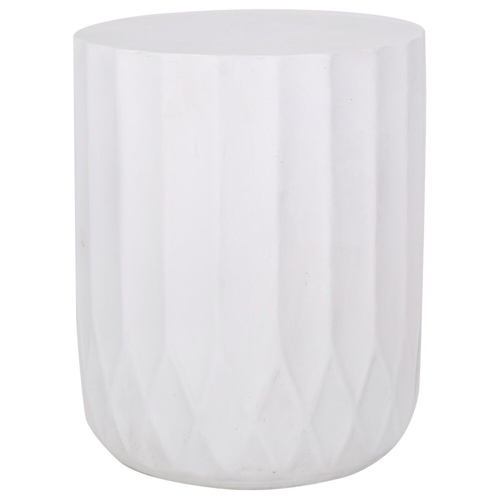 Hearth and Haven Outdoor Round End Table with Inverted Scallop Edge in Antique White, , large